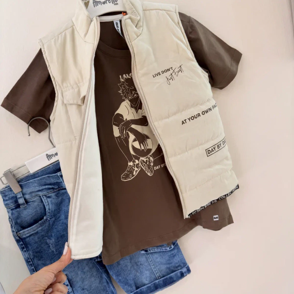 Quenota conjunto tres prendas niño chaleco camisa bermuda - Imagen 2