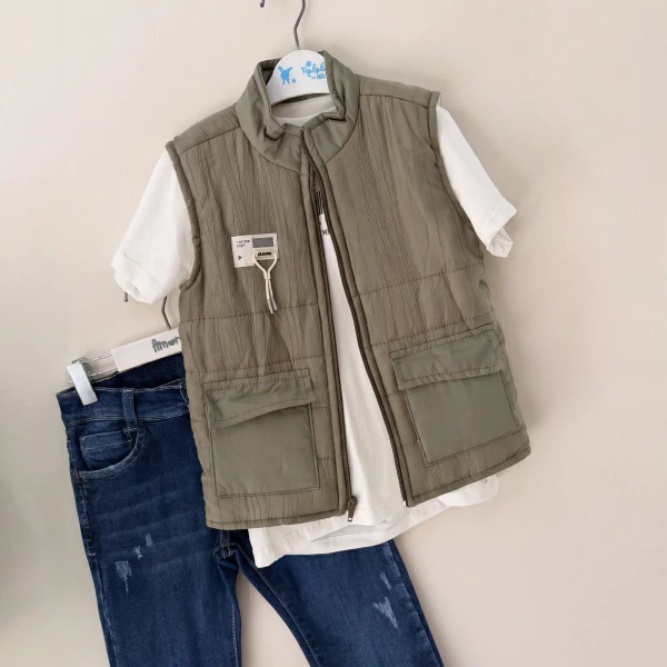 Que nota conjunto niño 3 prendas chaleco camisa y pantalon jean - Imagen 2